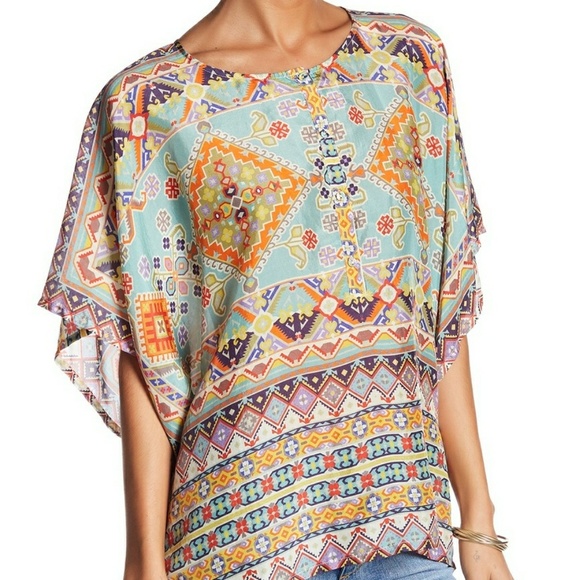 Johnny Was Tops - Johnny Was Aztec Southwestern Silk Tunic Top